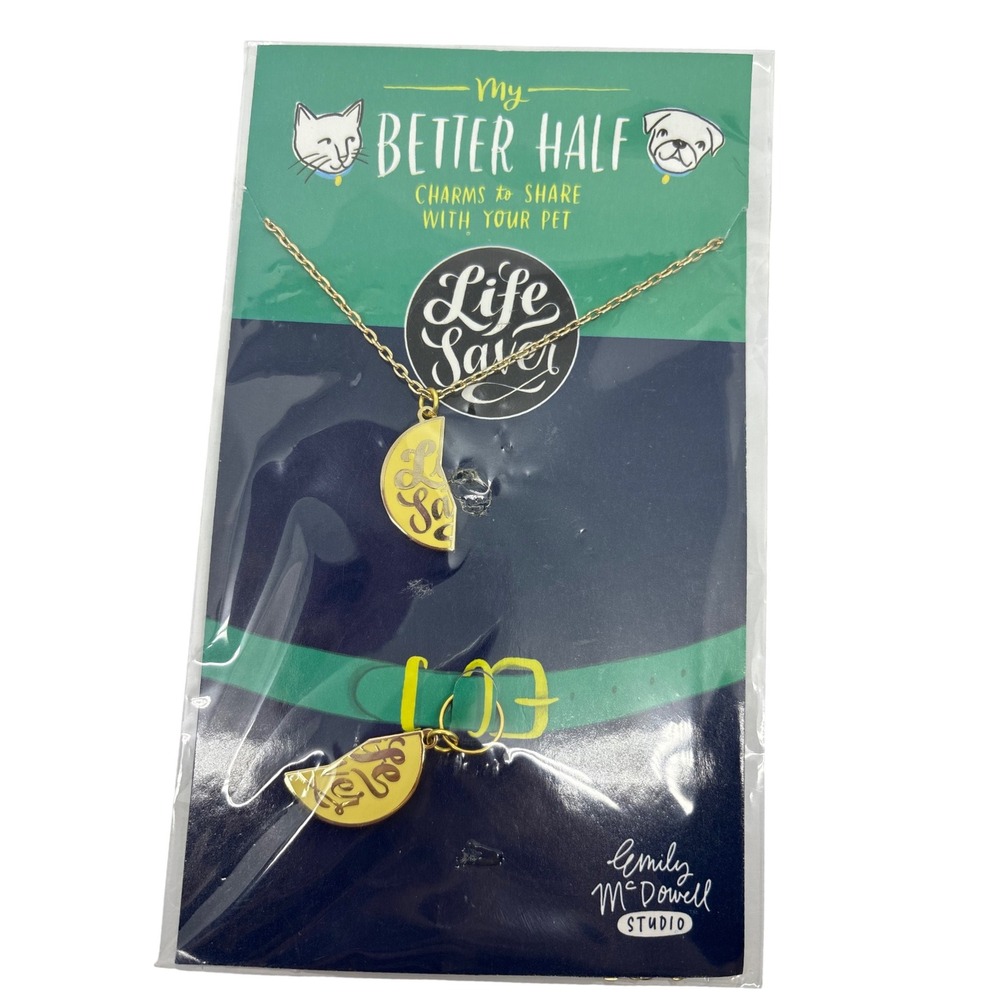 Cat Dog Emily McDowell My Better Half Life Saver Necklace & Pet Collar Charm Set